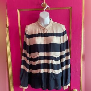 Day Birger et Mikkelson wide navy and tan Striped Button-Front Blouse size 38